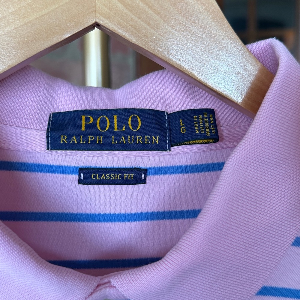 Polo by Ralph Lauren Men's Pink and Blue Polo Shirt - Picture 2 of 4